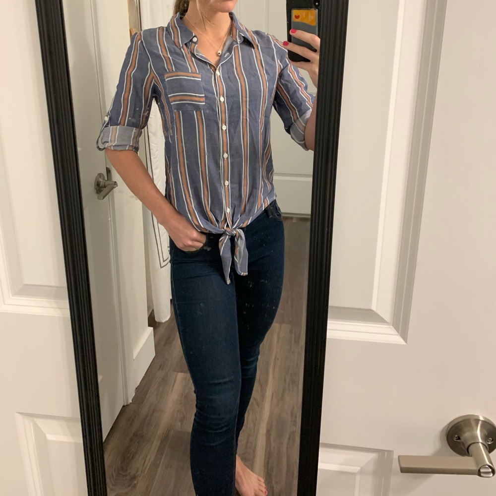 Ivanka Trump Striped Tie Front Button Down